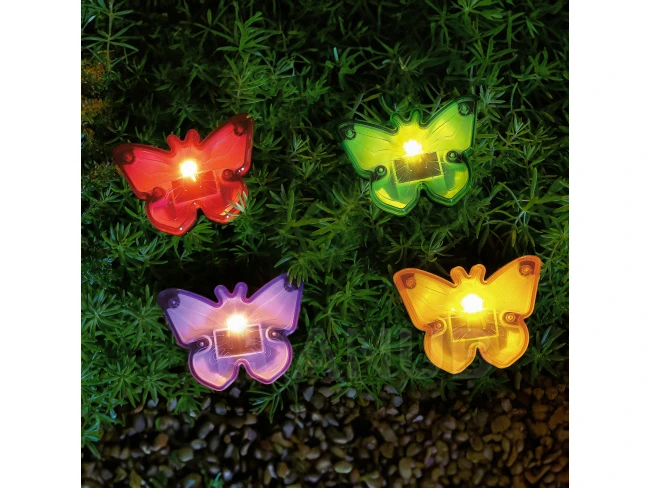 Zapichovacia solárna LED - motýle - farebné, čierne - plast - 9 x 9 x 8,5 cm 