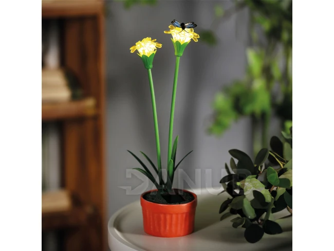 Farebné solárne kvety - 8 x 8 x 32 cm - 10 teplých bielych LED - žltá