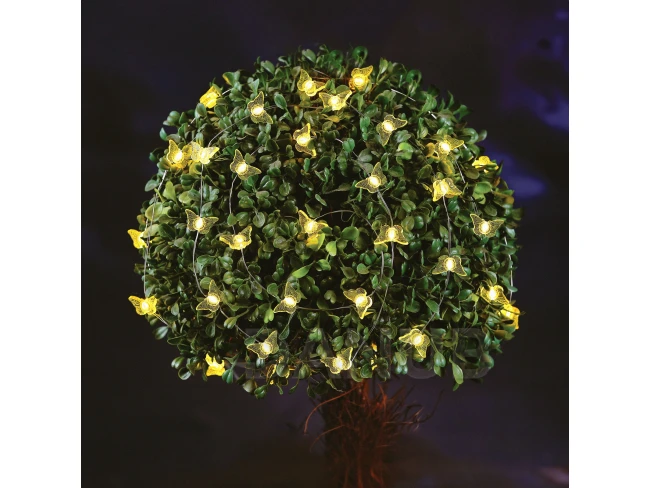 Solárna sveteľná reťaz - motýľ - 2,4 m  - 25 teplých bielych LED