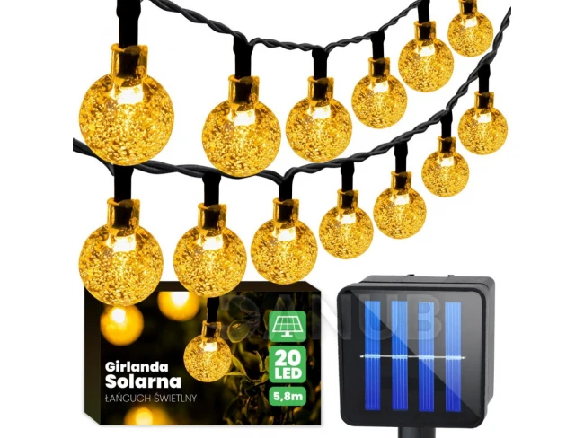 Solárna záhradná okrasná girlanda Svetelná reťaz 20 guličiek Teplá farba 400 cm