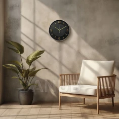 Nástenné hodiny - 25 cm - plast, sklo - 1 x AA - čierne