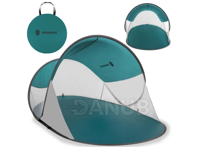 Plážový stan, samorozkladací - tyrkysovo-sivý