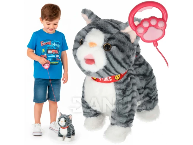 Interaktívna mačka na vodítku - šedá