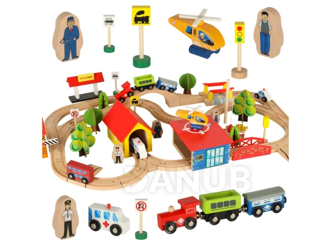 Drevená vlaková súprava - 69 komponentov