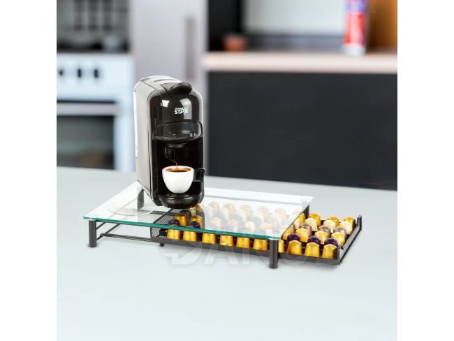 Kovový stojan na kávové kapsule – na 60 kapsúl Nespresso – 410 x 260 x 60 mm – matná čierna