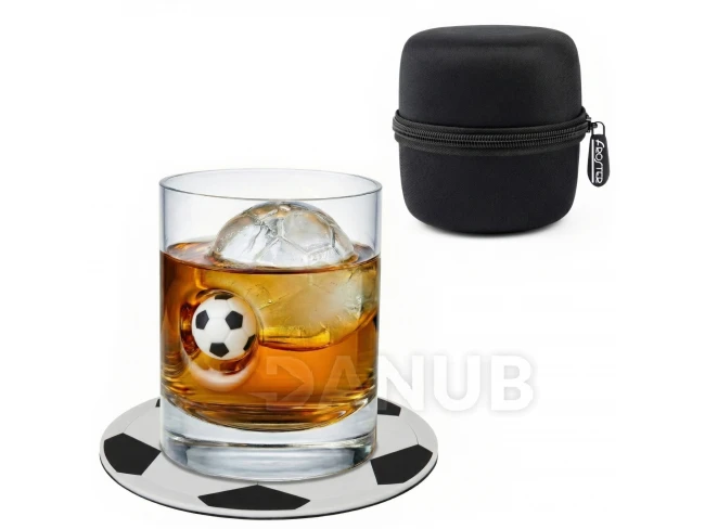 Whisky pohár s futbalovou loptou a podložkou v tvare lopty