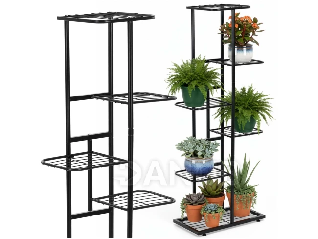 Kovový stojan na rastliny so 6 policami - 106 cm - čierny