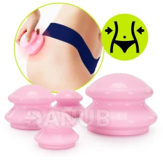 Čínske bankové vaničky, gumené, na masáž, sada 4 kusov, proti celulitíde, ružové