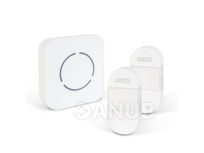 Digitálny bezbatériový a bezdrôtový zvonček – Kinetický – 2 vonkajšie jednotky – biely – modrá LED