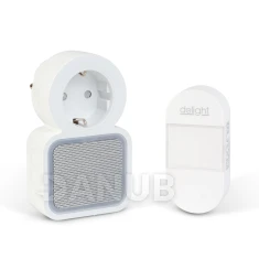 Digitálny bezbatériový a bezdrôtový zvonček – Kinetický – do zásuvky 220–240V AC – biely – modrá LED