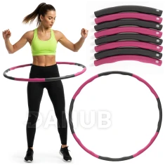 Hula hoop s NBR penou - 88 cm - skladací - sivo-ružový