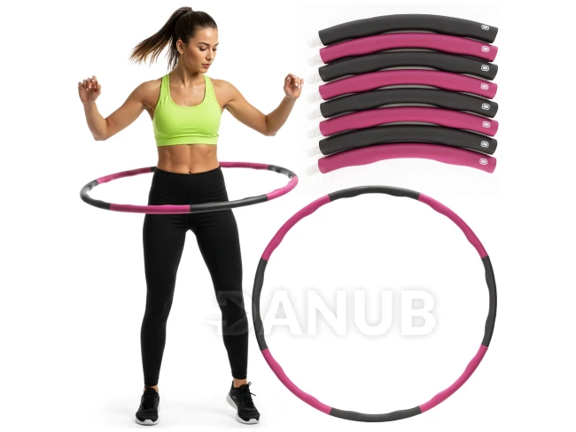 Hula hoop s NBR penou - 88 cm - skladací - sivo-ružový