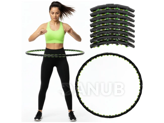 Hula hoop s masážnymi výstupkami - 88 cm - skladací - čierno-zelený Hula hoop s masážnymi výstupkami - 88 cm - skladací - čierno-zelený