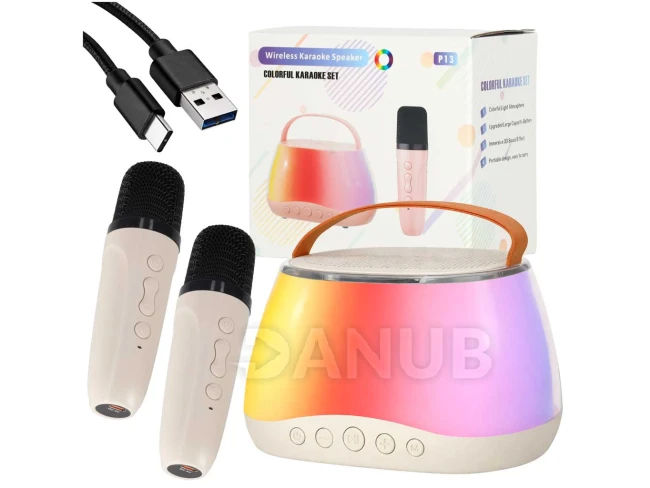 Karaoke set - reproduktor + 2 mikrofóny - LED - USB