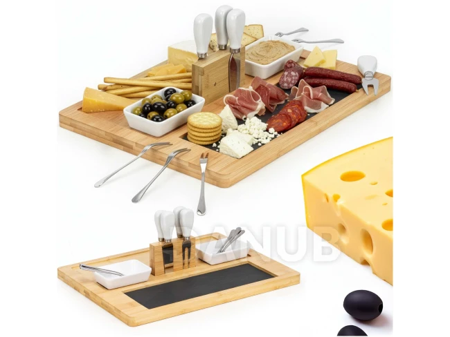 Servírovacia doska na občerstvenie - 40x30 cm -14-dielna sada - bambus