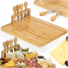 Servírovací tanier s rozmermi 35x28 cm s nožmi a vidličkou - bambus