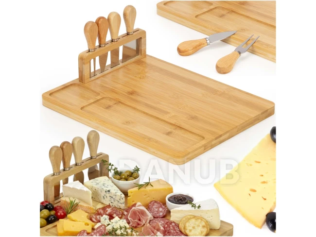 Servírovací tanier s rozmermi 35x28 cm s nožmi a vidličkou - bambus