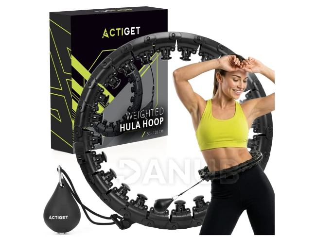 Hula hoop so závažím a výstupkami - 24 skladacích prvkov - čierny