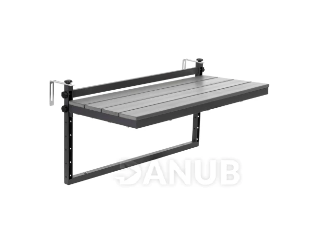 Balkónový skladací stolík - 80x37 cm - závesný na zábradlie - čierny