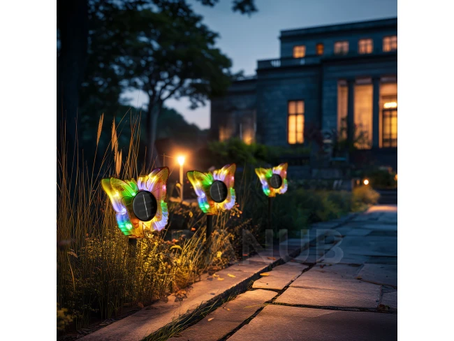 Zapichovacia solárna lampa – motýľ – žltý – 13 x 6,5 x 35 cm – teplá biela + farebné LED