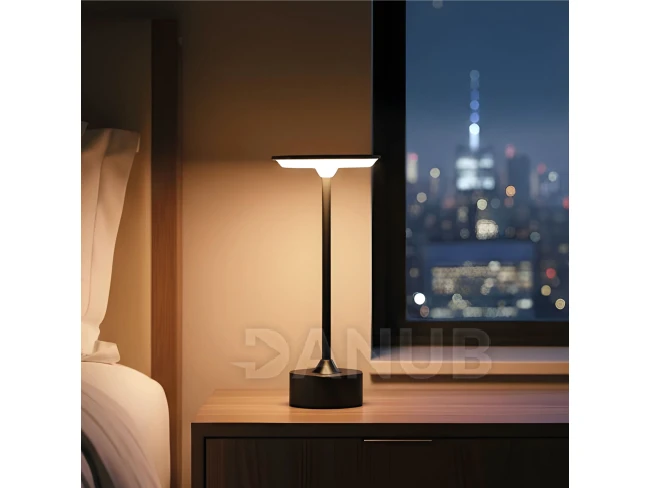 Stolová lampa - čierny kov - nastaviteľná farebná teplota, jas - akumulátorová - USB