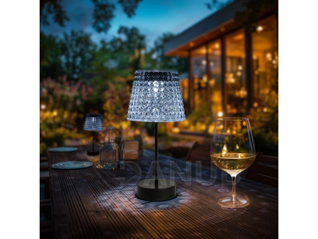 Solárna stolová lampa – priehľadná – studená biela LED – plast – 26 x 12 cm