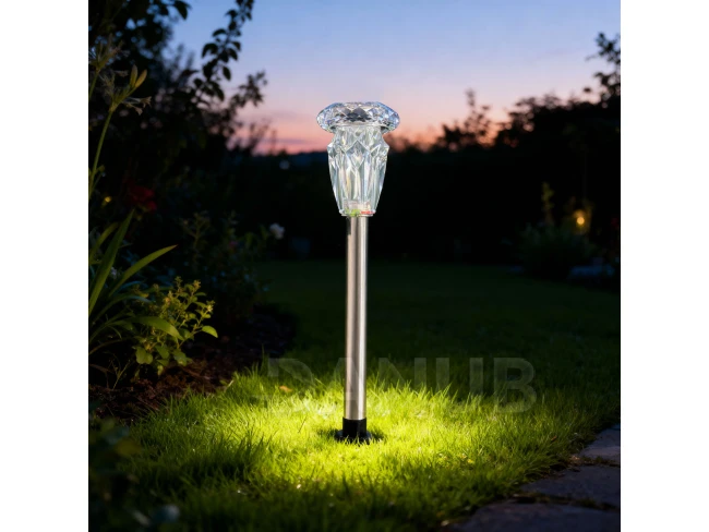 Zapichovacia solárna lampa – 1× teplá biela – chróm – 6 x 38,5 cm