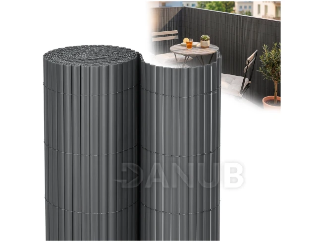 PVC krycia clona na balkón, terasu a oplotenie - 140 x 500 cm - tmavosivá