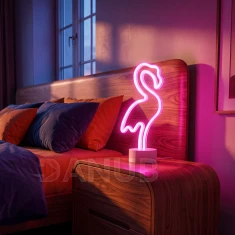 Neónová LED lampa - ružový plameniak - 3 x AA + USB - 12 x 8,5 x 29,5 cm