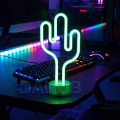 Neónová LED lampa - zelený kaktus - 3 x AA + USB - 18,5 x 8,5 x 28 cm