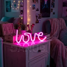 Neónová LED lampa - ružový „Love“ - 3 x AA + USB - 34 x 1,6 x 12,5 cm