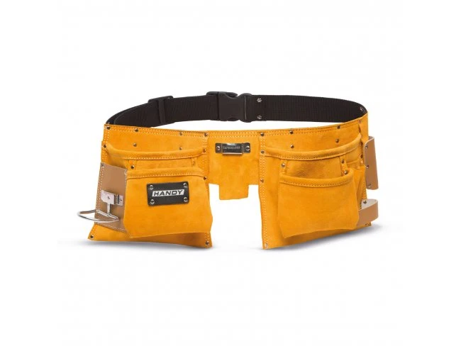 Profesionálny, kožený opasok na náradie - 9 vreciek + držiak na kladivo