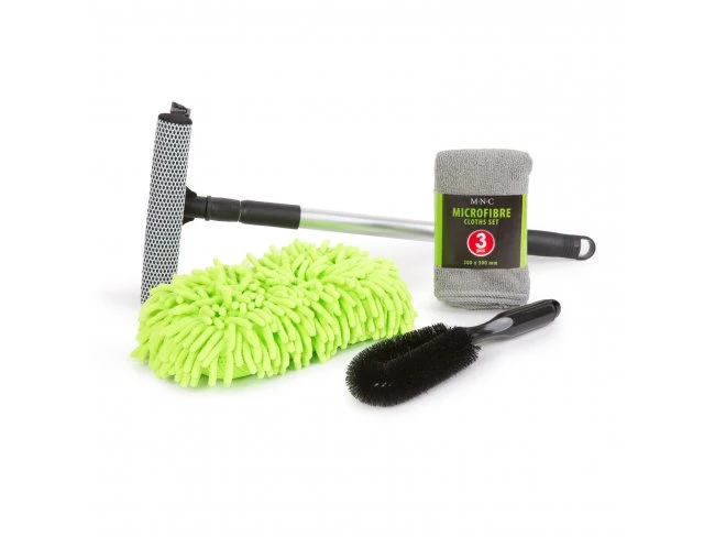 Sada na údržbu auta - mikrovláknová utierka , špongia , čistič na disky  a stierka