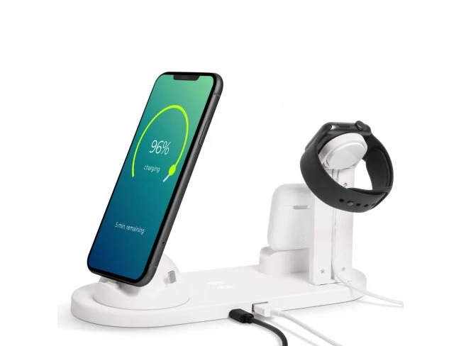 Bezdrôtová nabíjacia stanica - k mobilným telefónom, hodinkám, slúchadlám - biela