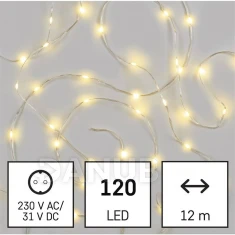 LED vianočná drop reťaz, 12 m, vonkajšia aj vnútorná, teplá biela, časovač