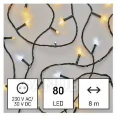 LED vianočná reťaz, 8 m, vonkajšia aj vnútorná, teplá/studená biela, časovač