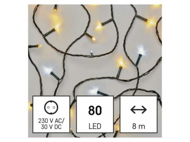 LED vianočná reťaz, 8 m, vonkajšia aj vnútorná, teplá/studená biela, časovač