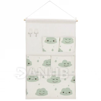 Nástenný organizér - 5 vreciek - mraky na béžovej