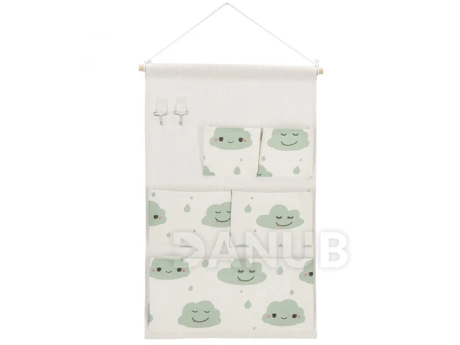 Nástenný organizér - 5 vreciek - mraky na béžovej