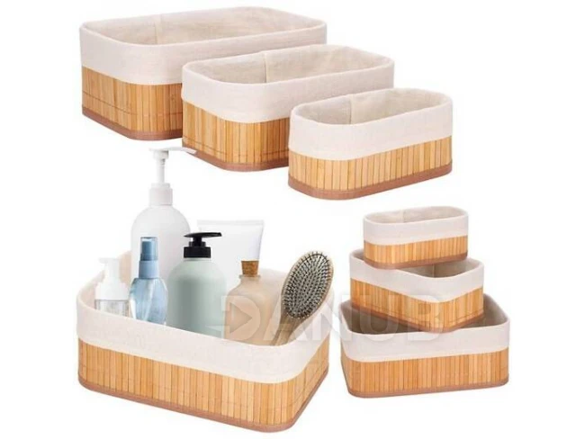 Bambusový organizér na kozmetiku, sada 3 - hnedá/ecru