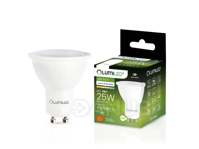 LED žiarovka GU10 - 3W = 25W 270lm - 4000K - Neutrál - 120° - LUMILED