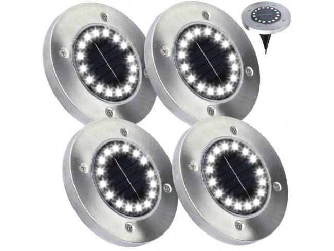 Záhradná solárna lampa 16x LED - zapustená - sada 4ks - studená biela