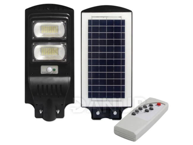 LED solárna pouličná lampa - 100W - 6000K - pohybový a súmrakový senzor + diaľkové ovládanie - čierna