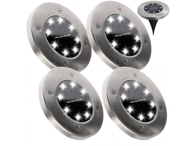 Záhradná solárna lampa - zapustená - sada 4ks - 8xLED - 0,8W - studená biela