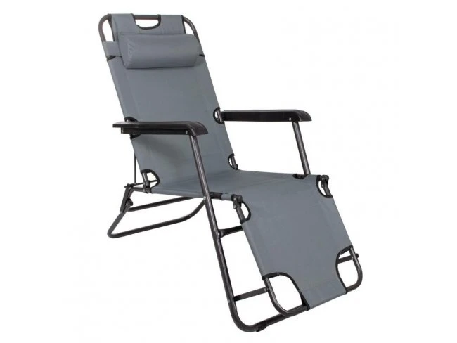 Skladacie záhradné lehátko BASIC s opierkou hlavy - sivá
