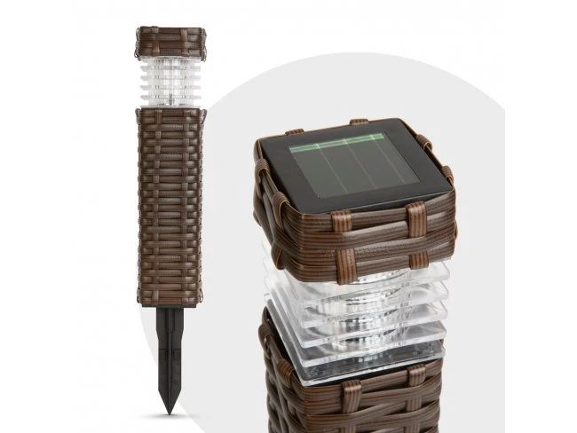 Zapichovacia solárna lampa - ratanová dojem , hnedá - studená biela - 7 x 7 x 28 (+12) cm