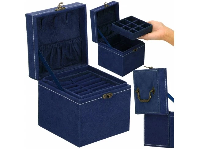 Šperkovnica trojposchodová - tmavomodrá