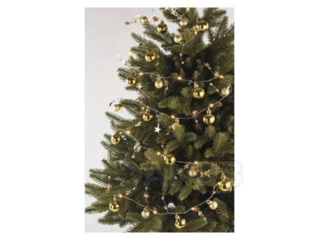 LED vianočná girlanda – zlaté guličky, 1,9 m, 2x AA, vnútorný, teplá biela, časovač