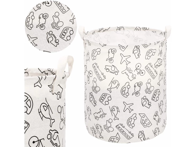 Kôš na uloženie hračiek a oblečenia - biely/čierne obrázky