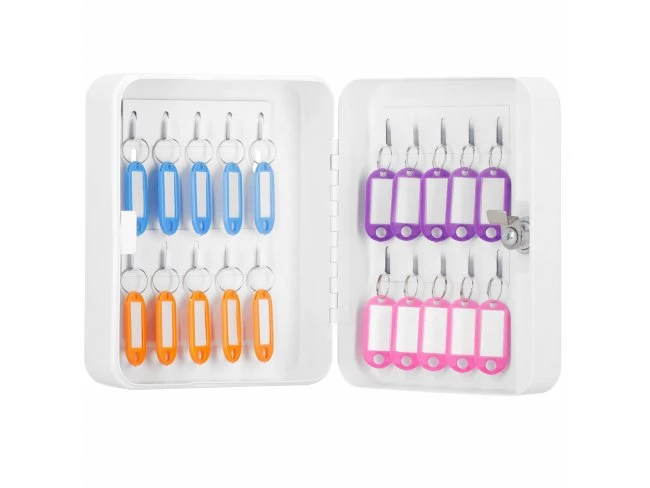 Skrinka na 20 kľúčov + kľúčenky - kov - biela